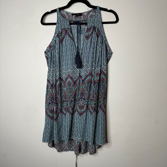 Olivaceous Teal Pink Multi Color Paisley Sleeveless Flowy Mini Tie VFront Small - Picture 4 of 13